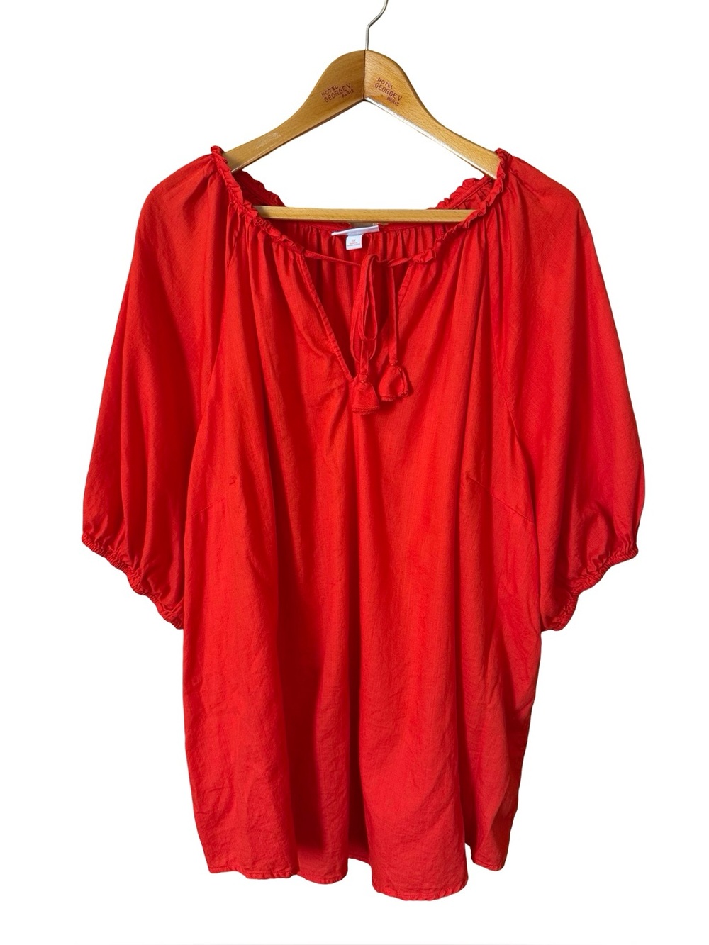 Knox Rose Red Peasant Blouse with Tie Neck